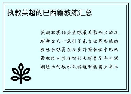 执教英超的巴西籍教练汇总